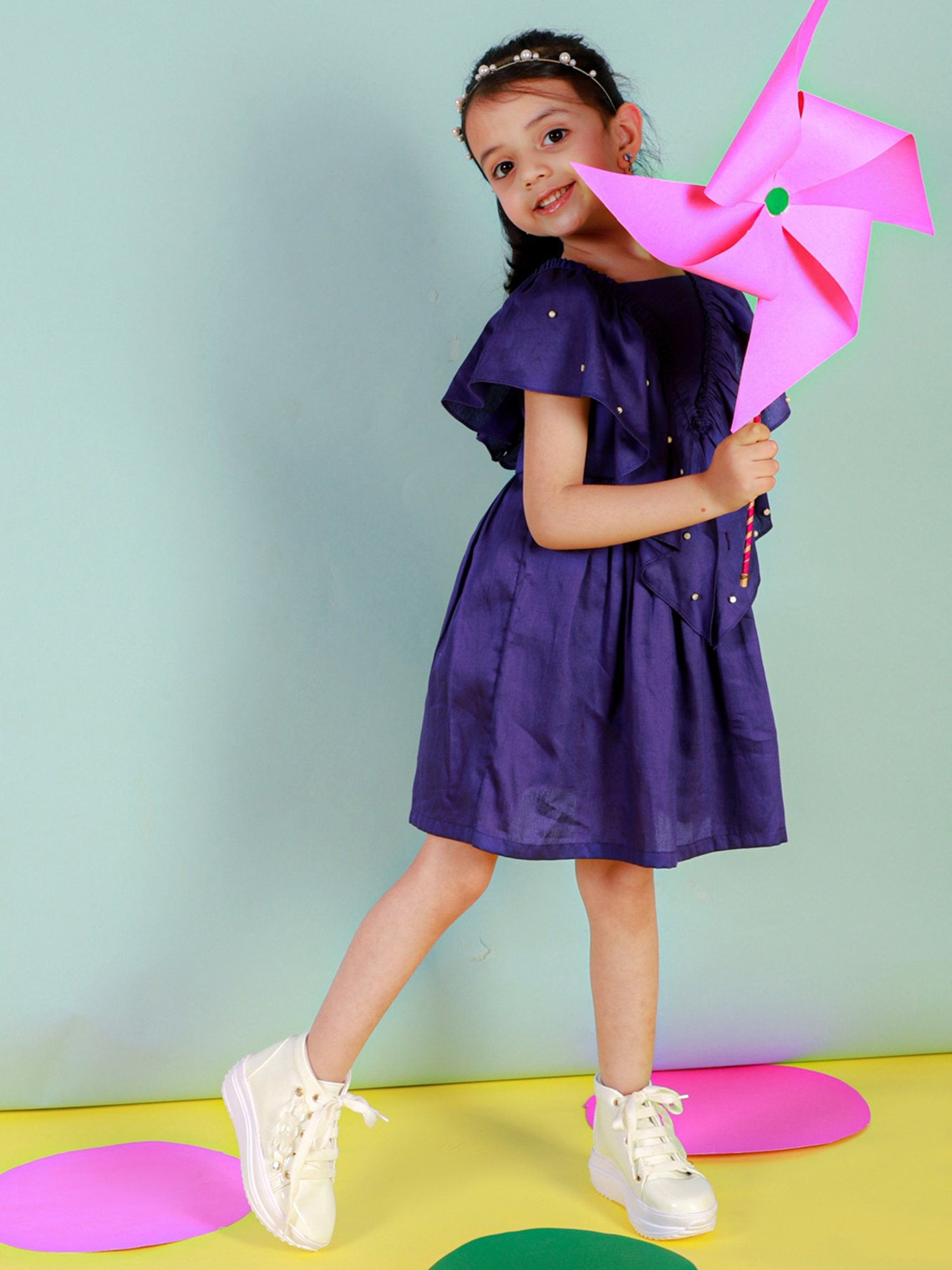 Lil Drama Kids Purple Embellished Dress