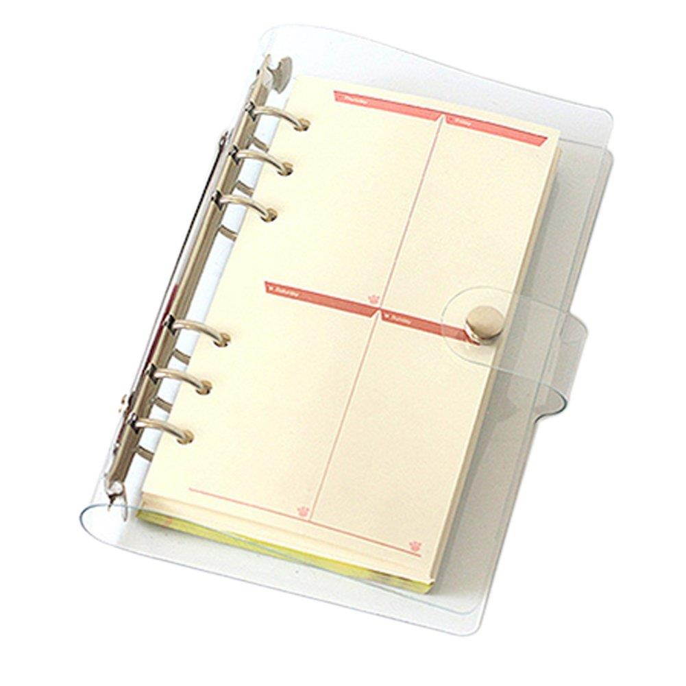 Ozzptuu Transparent PVC 6-Hole Ring Binder Cover Fresh Hand Books Snap Button Closure Round Ring Binders No Loose-Leaf Inner Core (A6)
