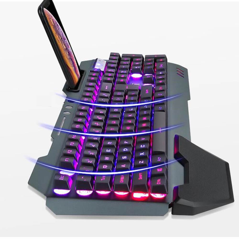 Wireless Gaming Keyboard and Mouse with Rainbow Backlit Rechargeable Metal Panel Mechanical Feel Keyboard and Gaming Mouse for Gamer Laptop PC,Black