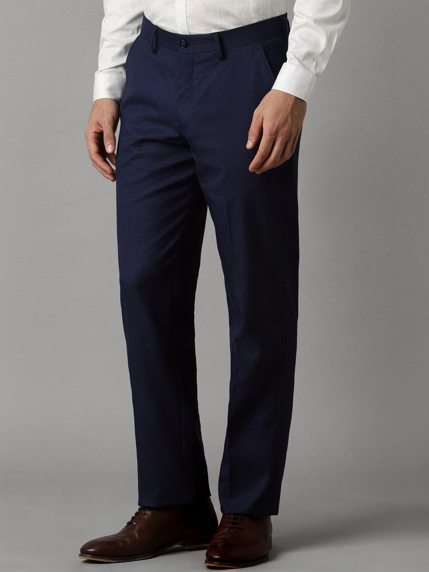 Louis Philippe Navy Regular Fit Checks Trousers