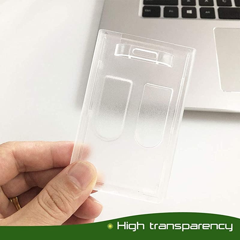 Hard Plastic Id Badge Holder Vertical Hold 2 Cards Easy Access with Thumb Slots Pack of 1