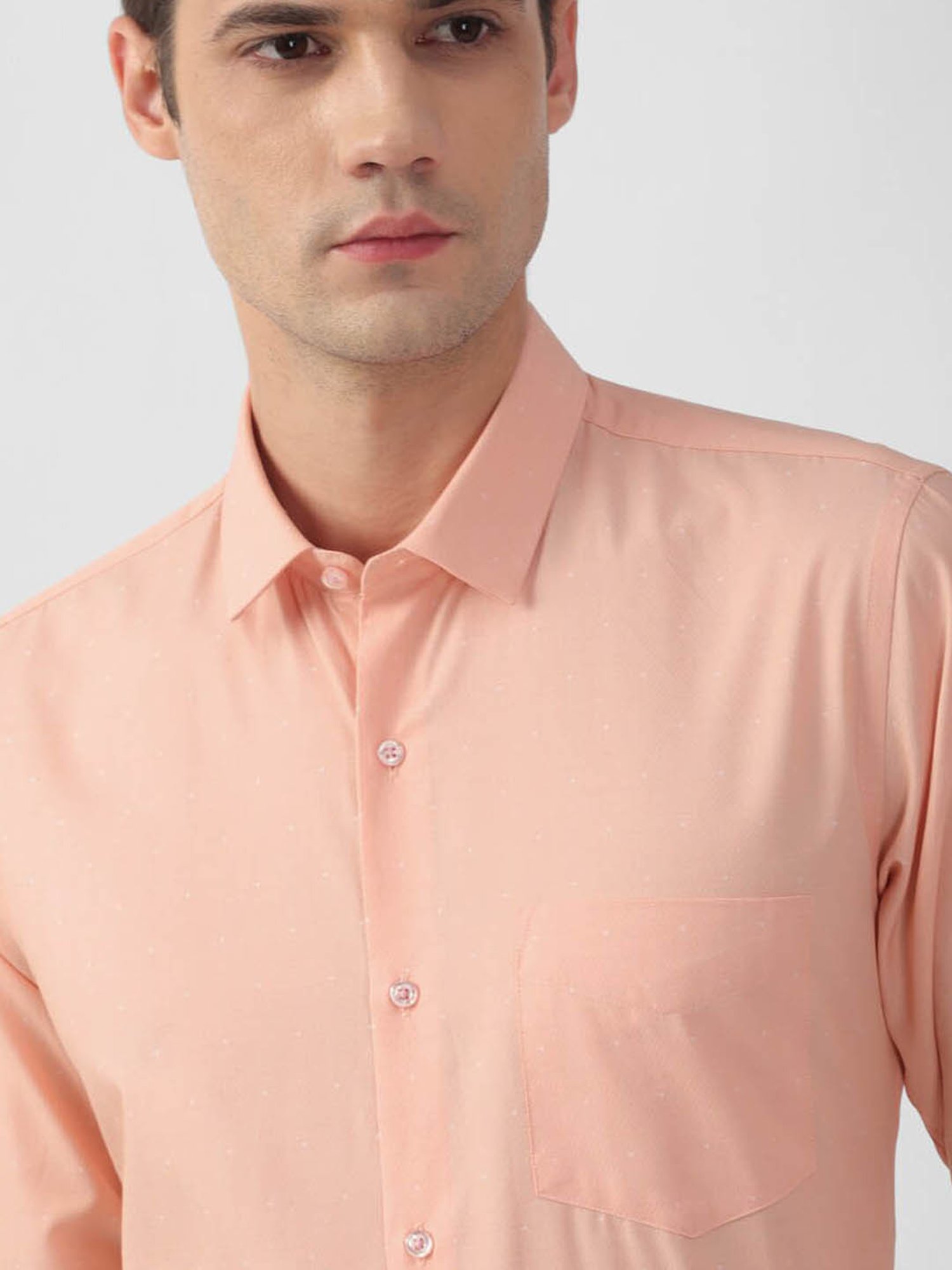 Peter England Peach Slim Fit Texture Shirt