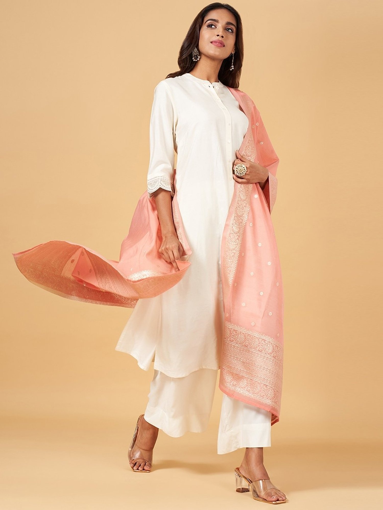 Rangmanch by Pantaloons Peach Woven Pattern Dupatta