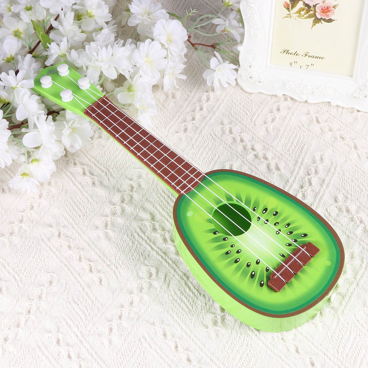 Kiwi Fruit Shape Ukulele Mini Musical Guitar Instrument Toy Childrens Educational Game Toys - Size L (Green)