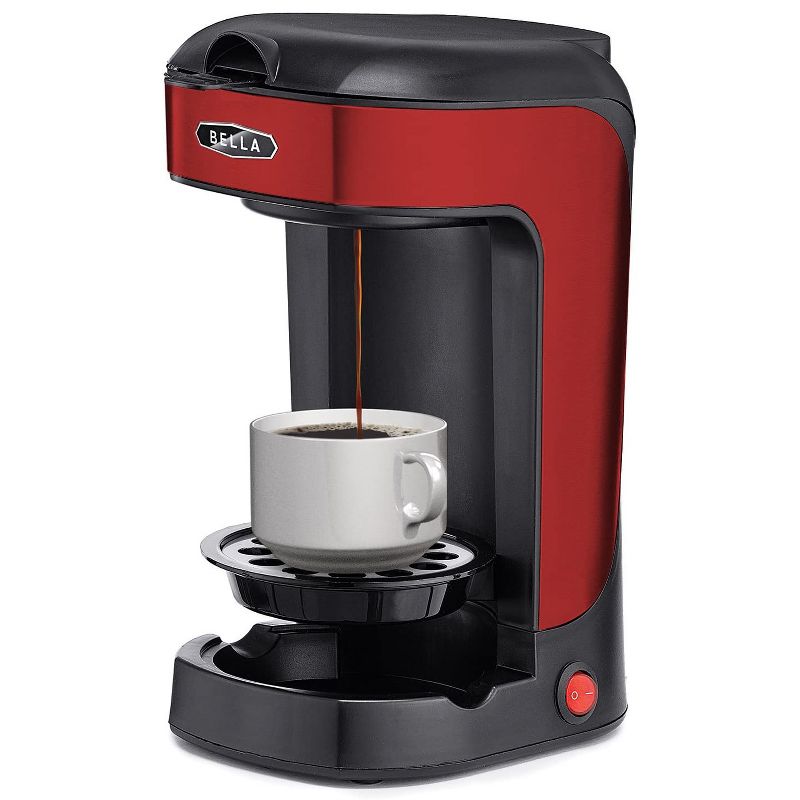 Bella 14485 Easy to Use 1 Scoop 1 Cup Powerful Compact Home Coffee Maker Machine with Permanent Filter, Red/Black
