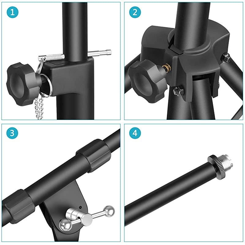 Compact Base Microphone Floor Stand with Mic Holder Adjustable Height from 39.9 to 70 inches Durable Iron-Made Stand with Solid Round Base Detachable for Easy Transport(Black)