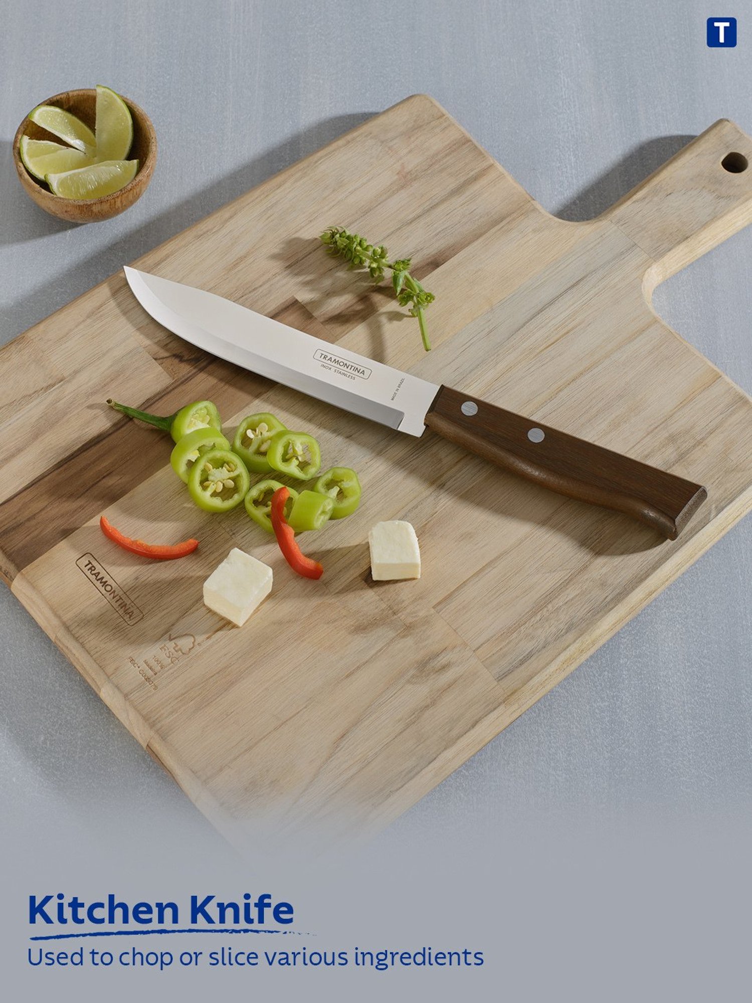 Tramontina Tradicional Stainless Steel Kitchen Knife 5.9" Plain edge Brazilian Wood Handle