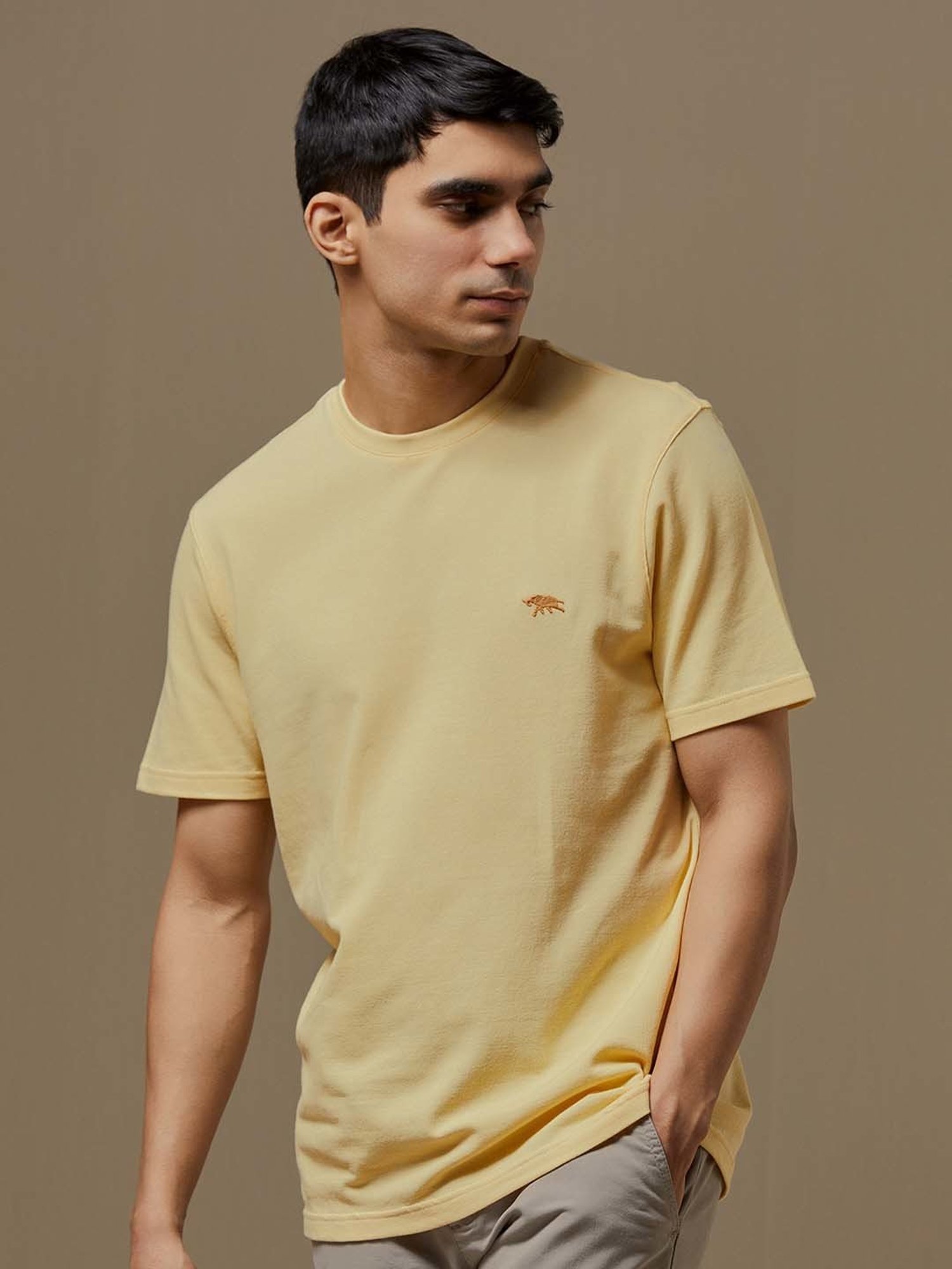 ANDAMEN Yellow Regular Fit Crew T-Shirt