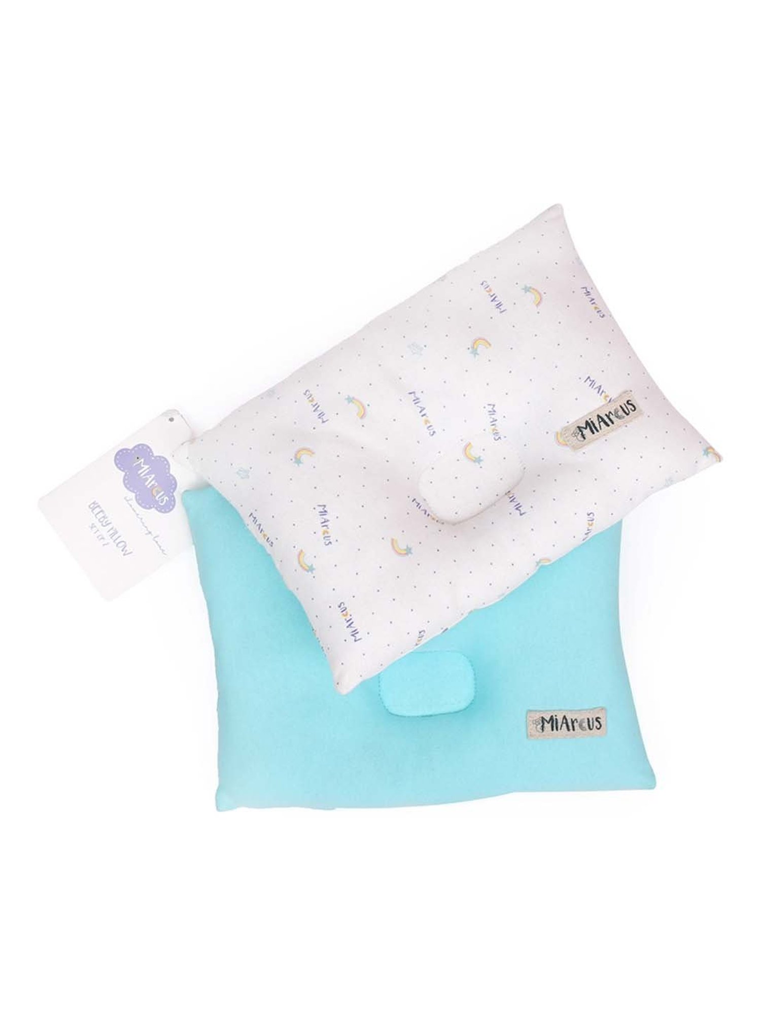 MiArcus Blue & White Cotton 230 GSM Pillow (0-12 Month) - Set of 1