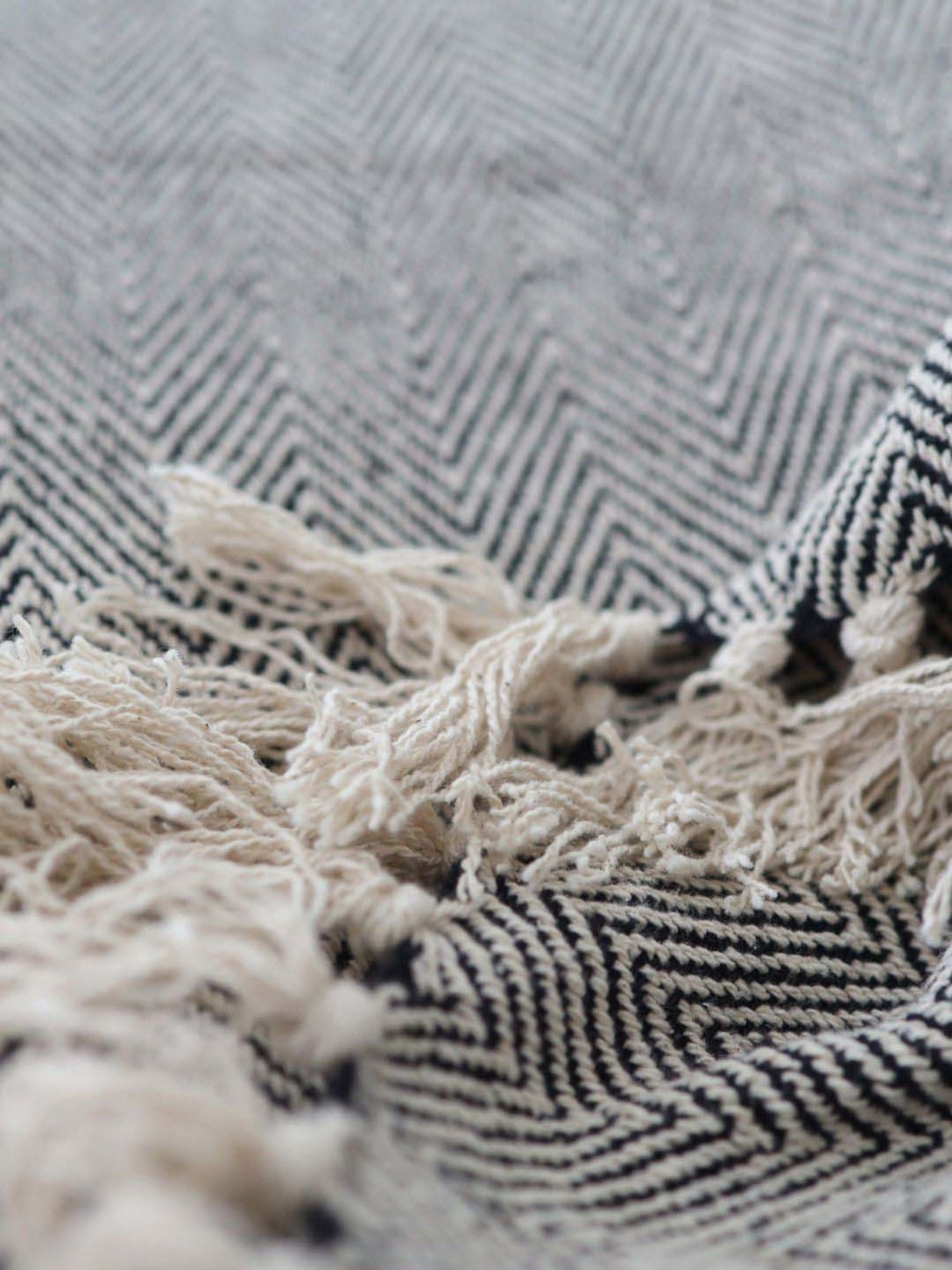 Nestasia Black & Cream Chevron Cotton Knitted Throw blanket with texture for Living Room or Bedroom