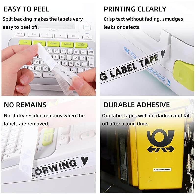 Compatible Label Tape Replacement for Brother Ptouch TZe-231 TZe231 TZ-231 TZ231 12mm 0.47 inch Laminated TZe TZ Label Tape, Black on White, for Brother PTD210 PTH110 PTD400 PTD600, 4 Pack