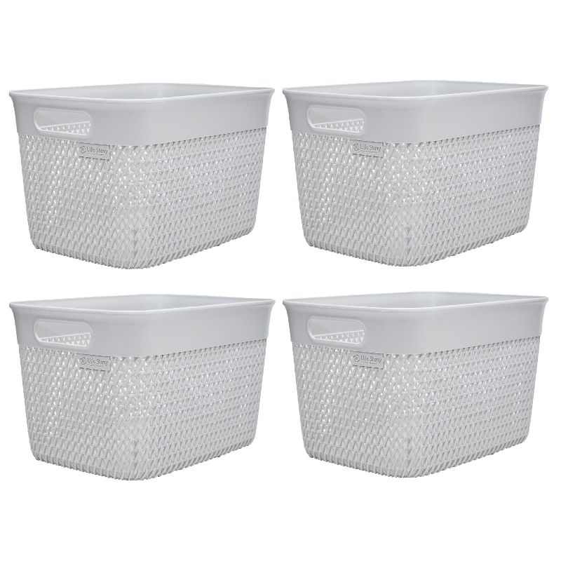 Life Story Lightweight Heavy Duty Storage Woven Basket 16 Quarts, Grey (4 Pack)