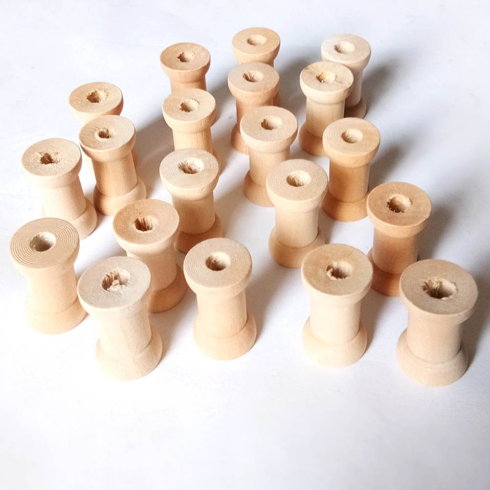 20Pcs Vintage Style Empyty Wooden Bobbins Spools Reels Organizer for Sewing Ribbons Twine Wood Crafts Tools Thread Wire