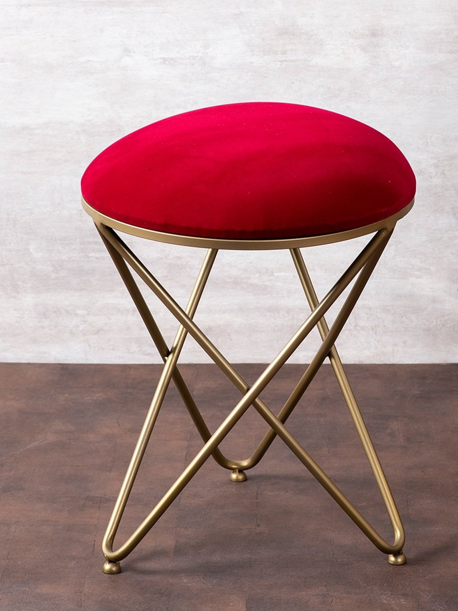 Nestroots Solid Maroon Velvet Puffy Pouffes Foot Stool Ottoman