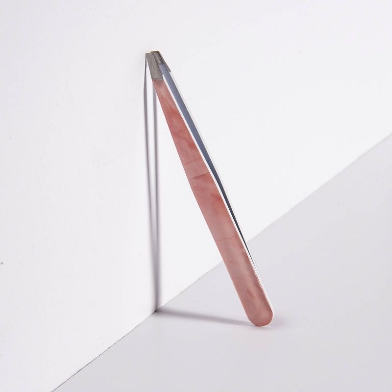 Trim Rose Quartz Slant Tip Tweezer