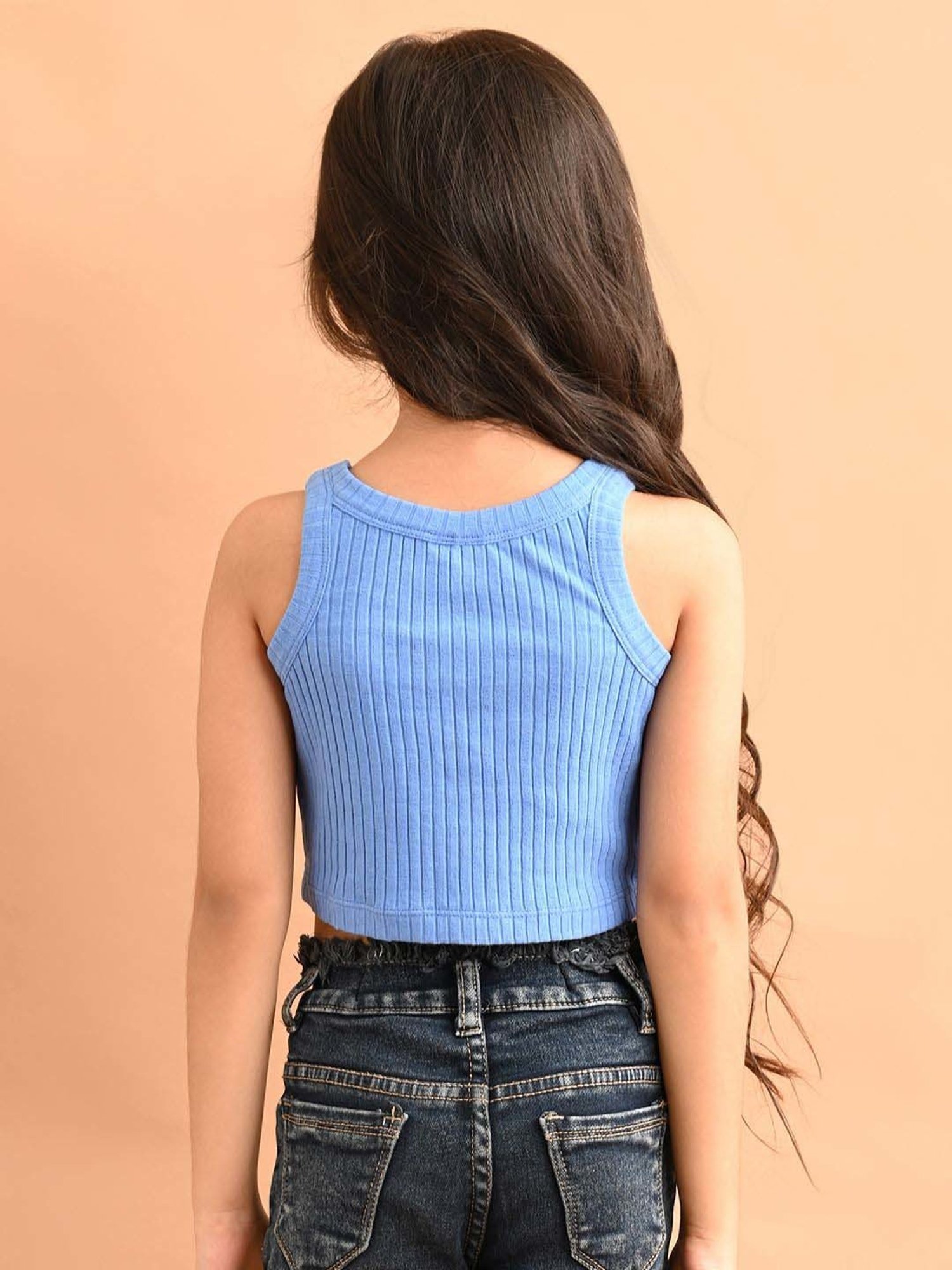 LilPicks Kids Teal Solid Crop Top