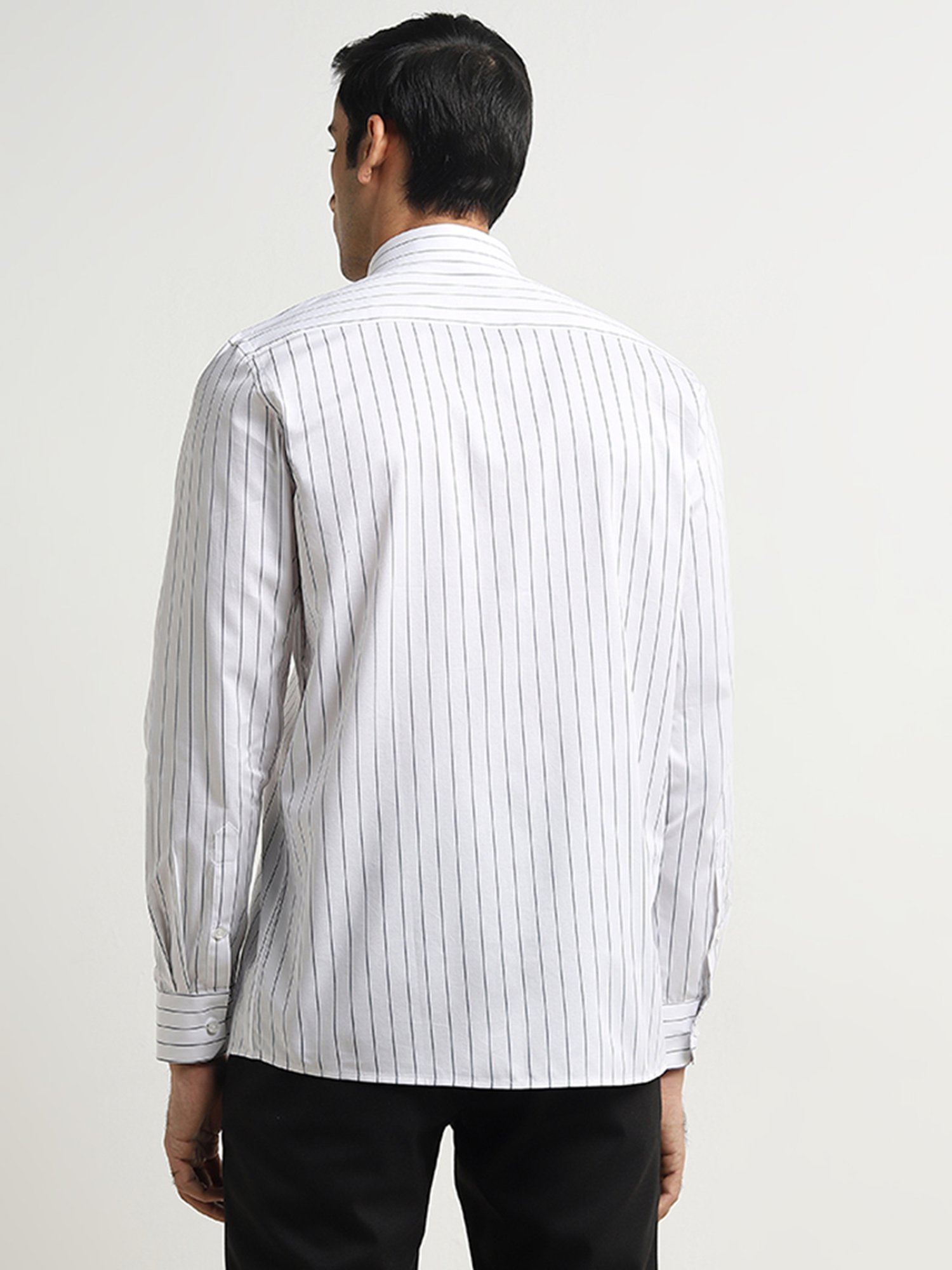 WES Formals by Westside White Stripe Patterned Slim-Fit Cotton Shirt