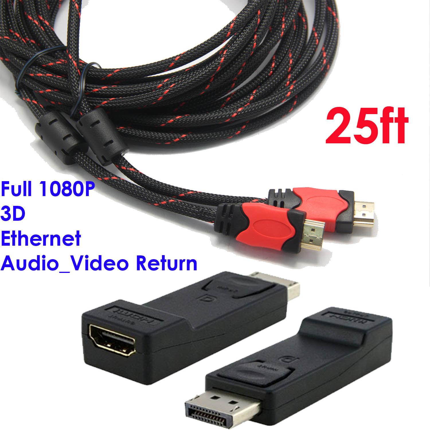 Display Port to HDMI Converter with Audio Adapter+Premium 25FT HDMI Cable Nylon