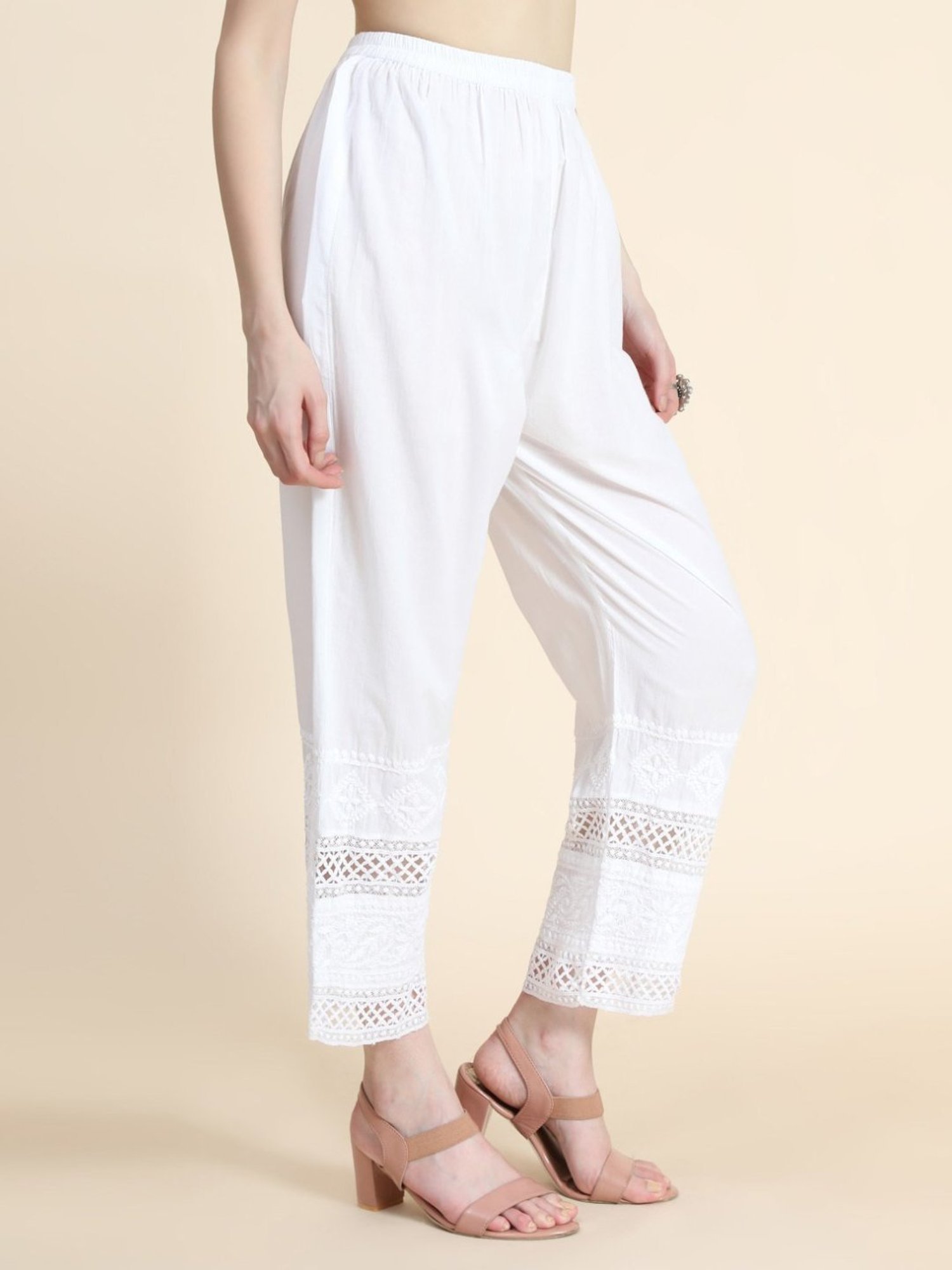 House Of Kari HOK Chikankari Cotton Pant Trouser White