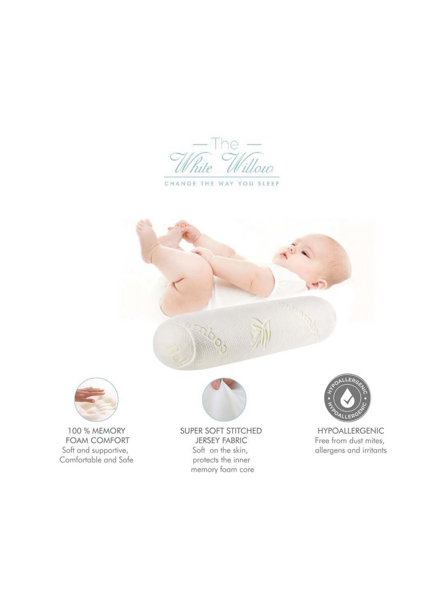 The White Willow White Round Baby Bolster - Set of 1