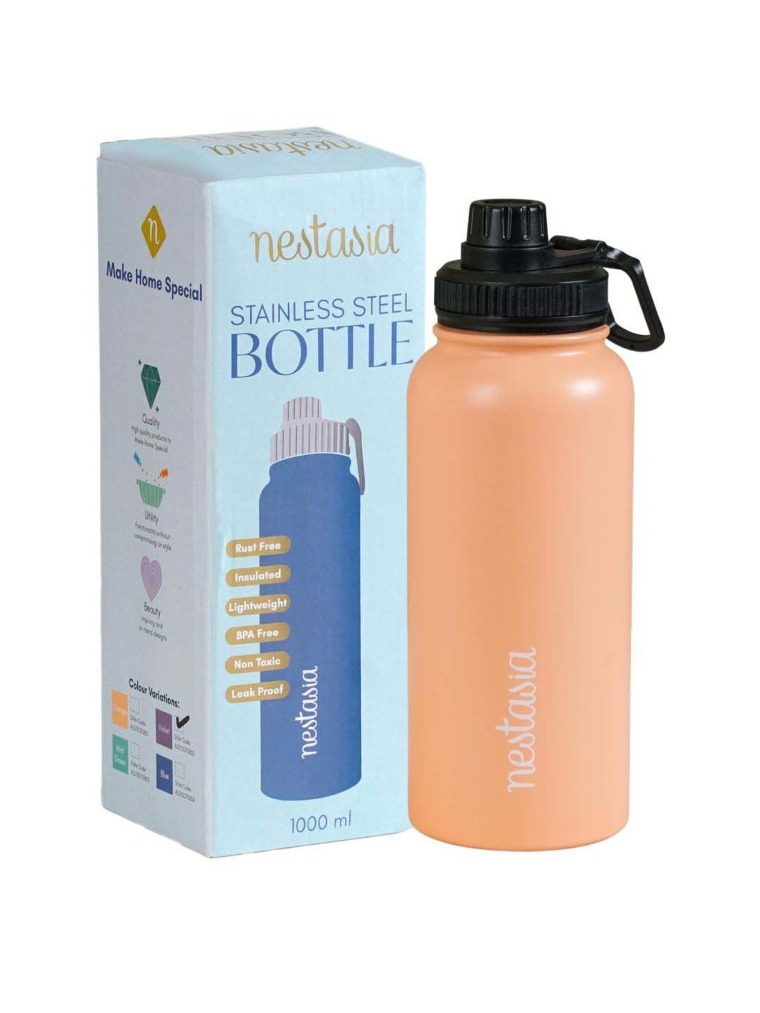 Nestasia 1 Litre Insulated Thermosteel Water Bottle with Double-Walled Vacuum Insulation Peach