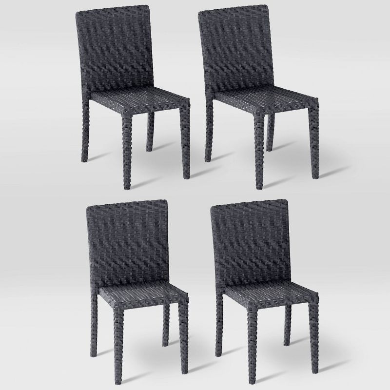 Brisbane Rattan Wicker 4pc Patio Dining Chairs - Black - CorLiving