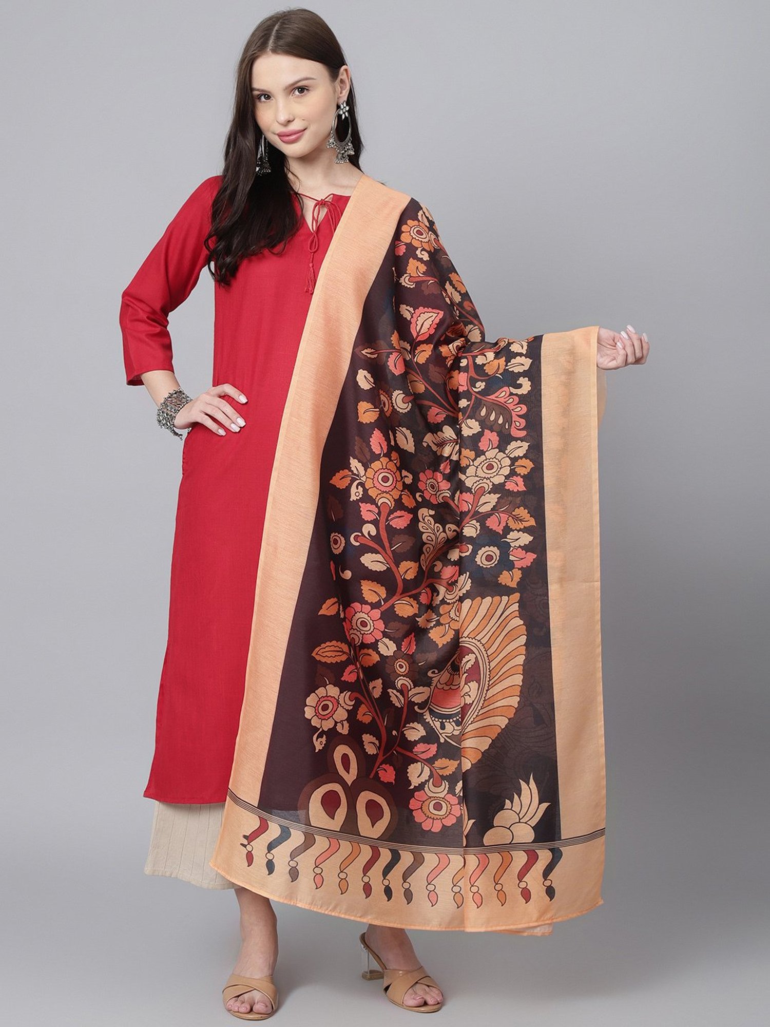 DECKEDUP Black Printed Dupatta
