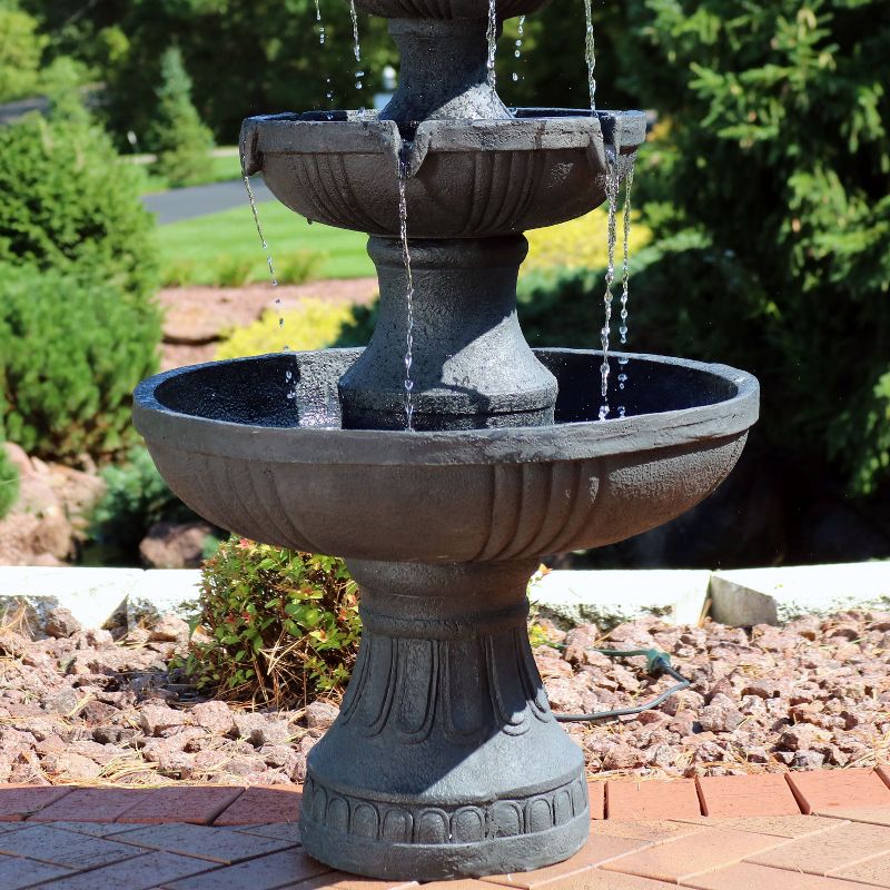 Sunnydaze 43"H Electric Fiberglass and Resin 3-Tier Flower Blossom Outdoor Water Fountain, Black Finish