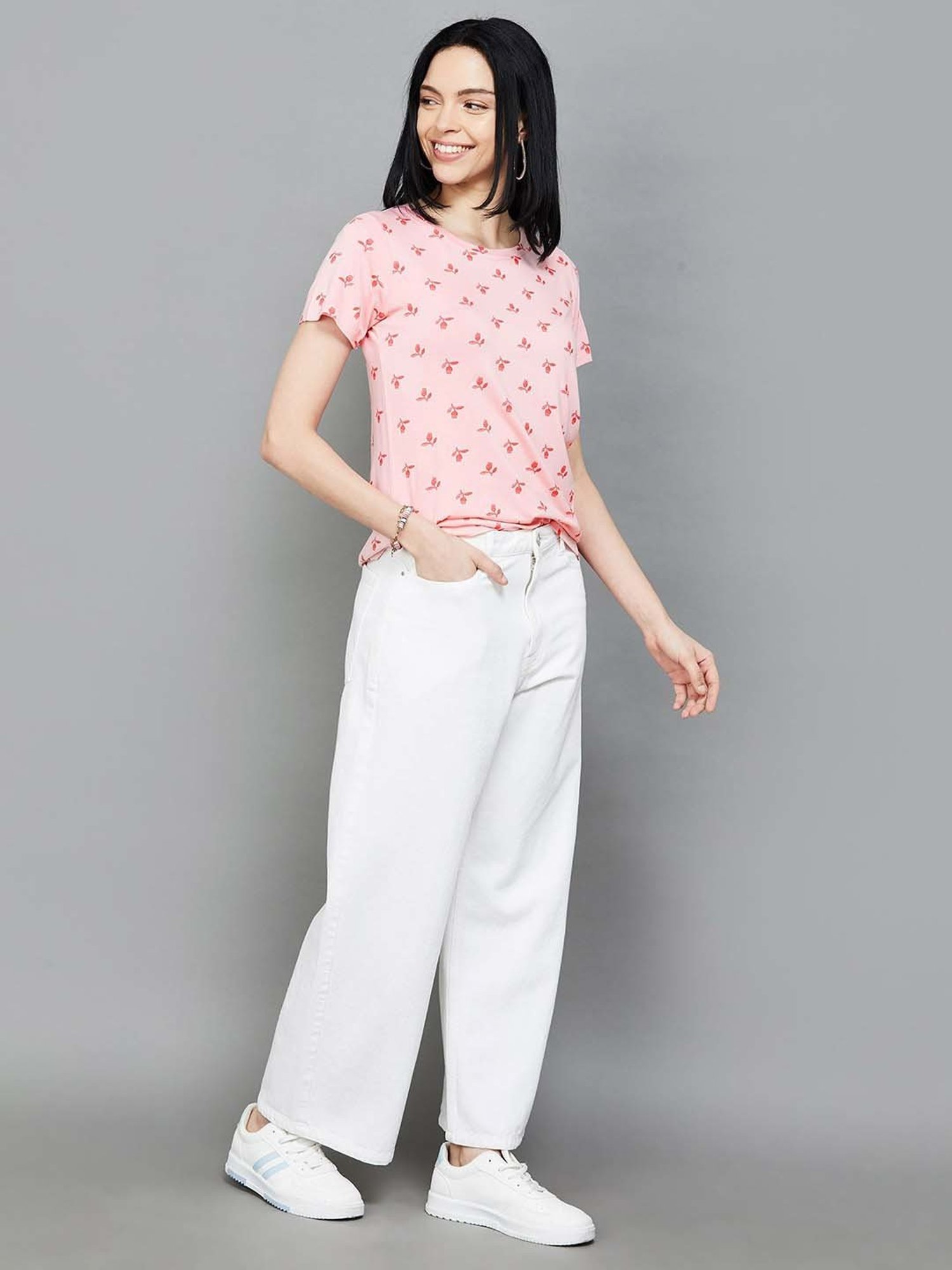 Colour Me by Melange Pink Printed T-Shirt