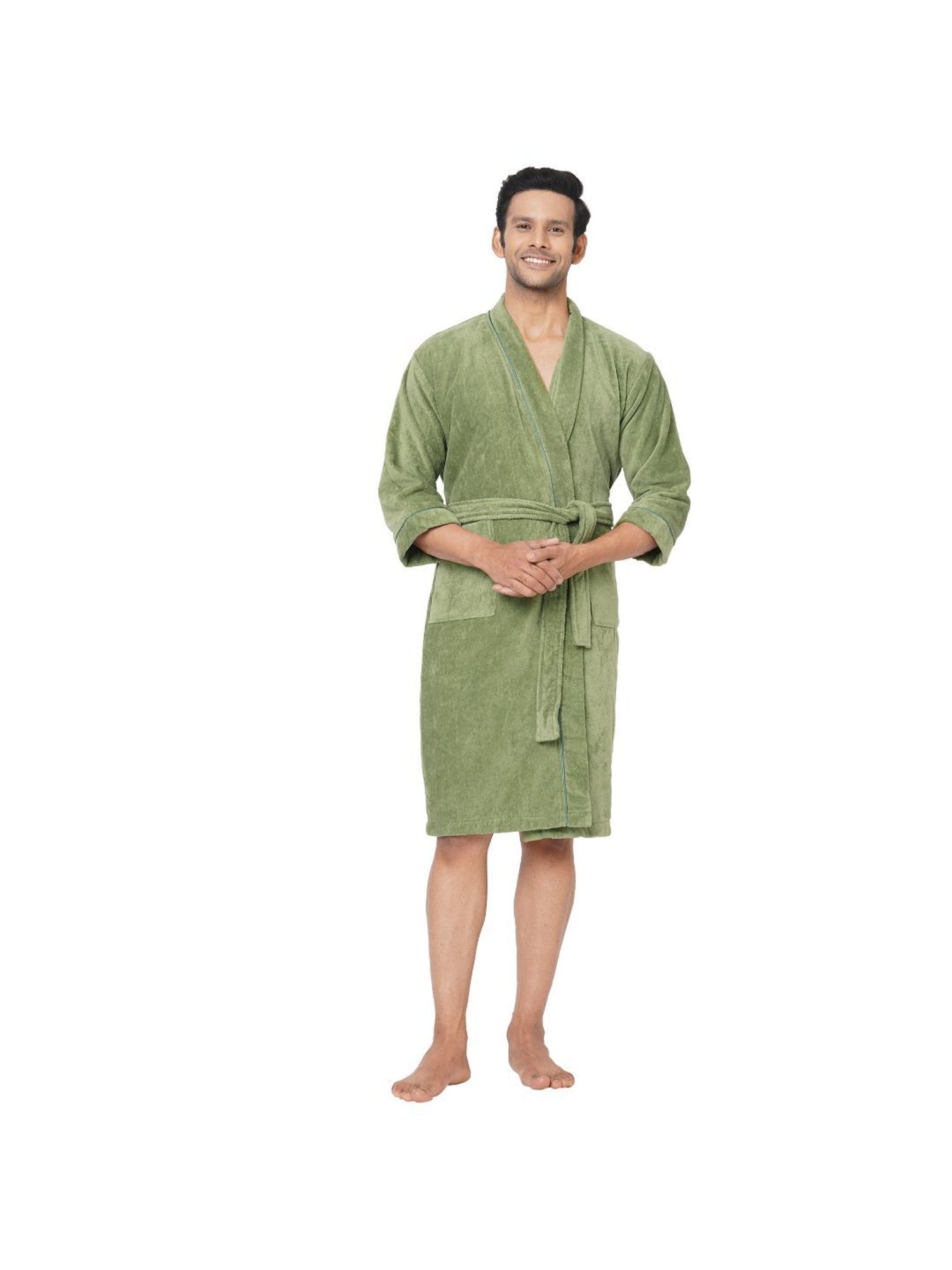 Spaces Exotica Solid Dark Green Cotton Bathrobes