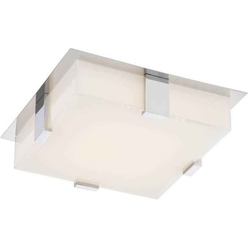 Possini Euro Design Modern Ceiling Light Flush Mount Fixture LED Chrome 12" Square White Glass for Bedroom Kitchen Hallway