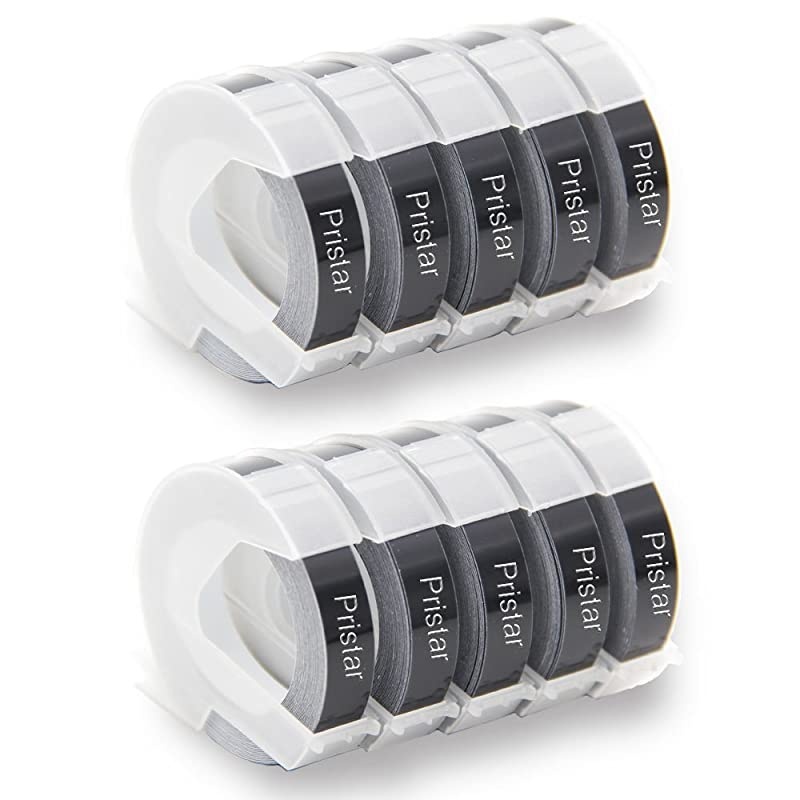 Replacement 3D Plastic 9mm Embossing Tapes 38 x 98 Compatible for Dymo Embossing Label Maker Organizer Xpress 12965 Xpress Pro 12966 Office Mate II 154000 White Print on Black 10Pack