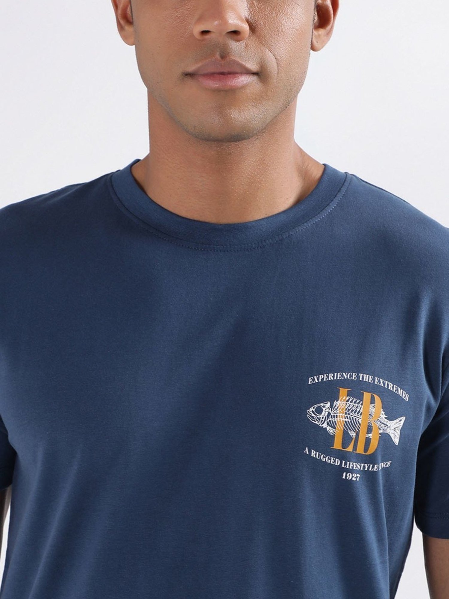 Lindbergh Blue Cotton Regular Fit T-Shirt