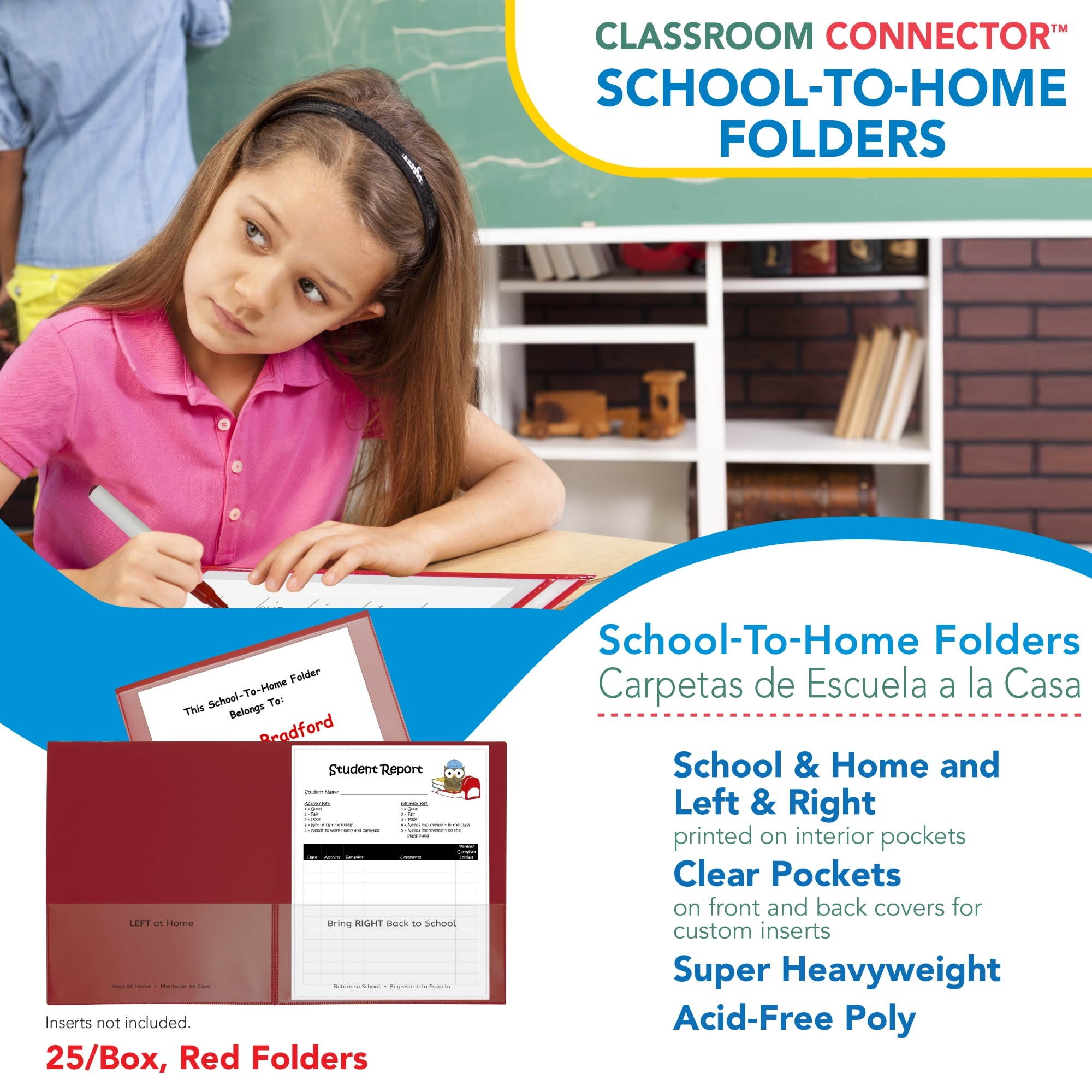 C-Line Classroom Connector Folders 9'x11-3/4" 25/BX Red 32004