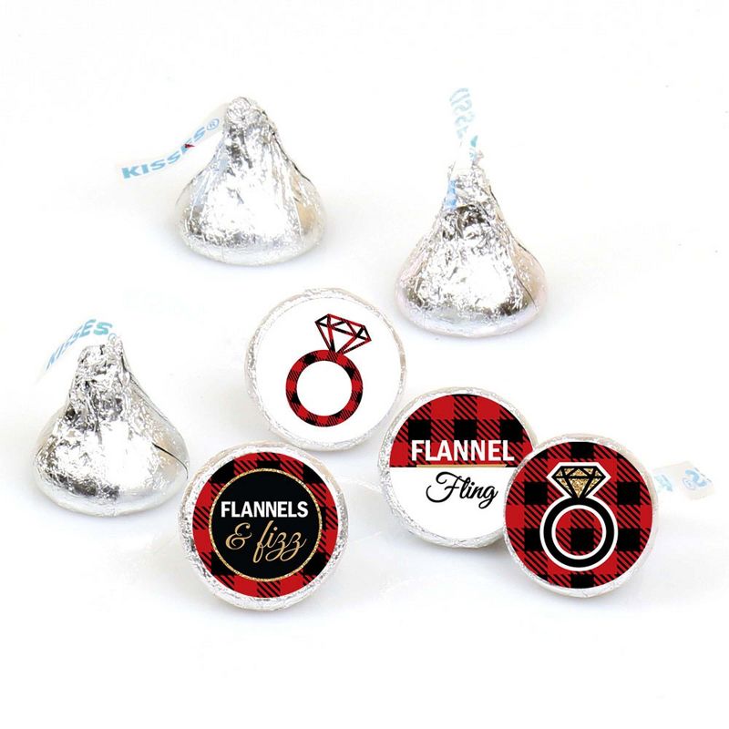Big Dot of Happiness Flannel Fling Before the Ring Buffalo Plaid Bachelorette Round Candy Sticker Favors - Labels Fit Hershey's Kisses 1 Sheet of 108