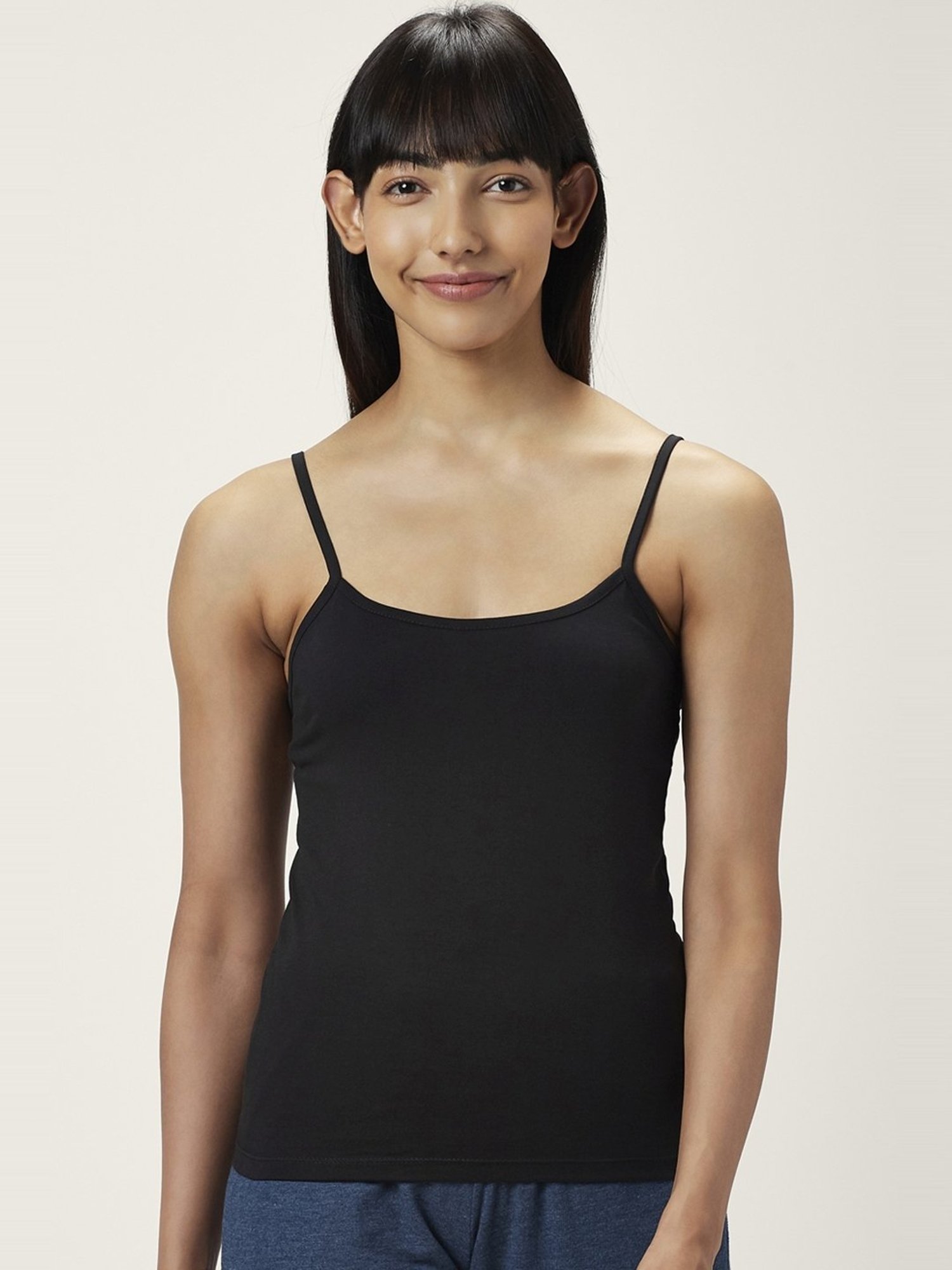 Dreamz by Pantaloons Sky Blue & Black Cotton Camisoles - Pack Of 2