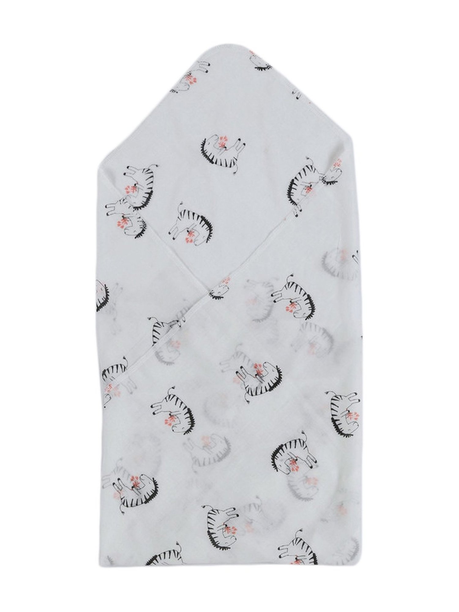 Pranava Kids White & Black Cotton Printed Bath Towel