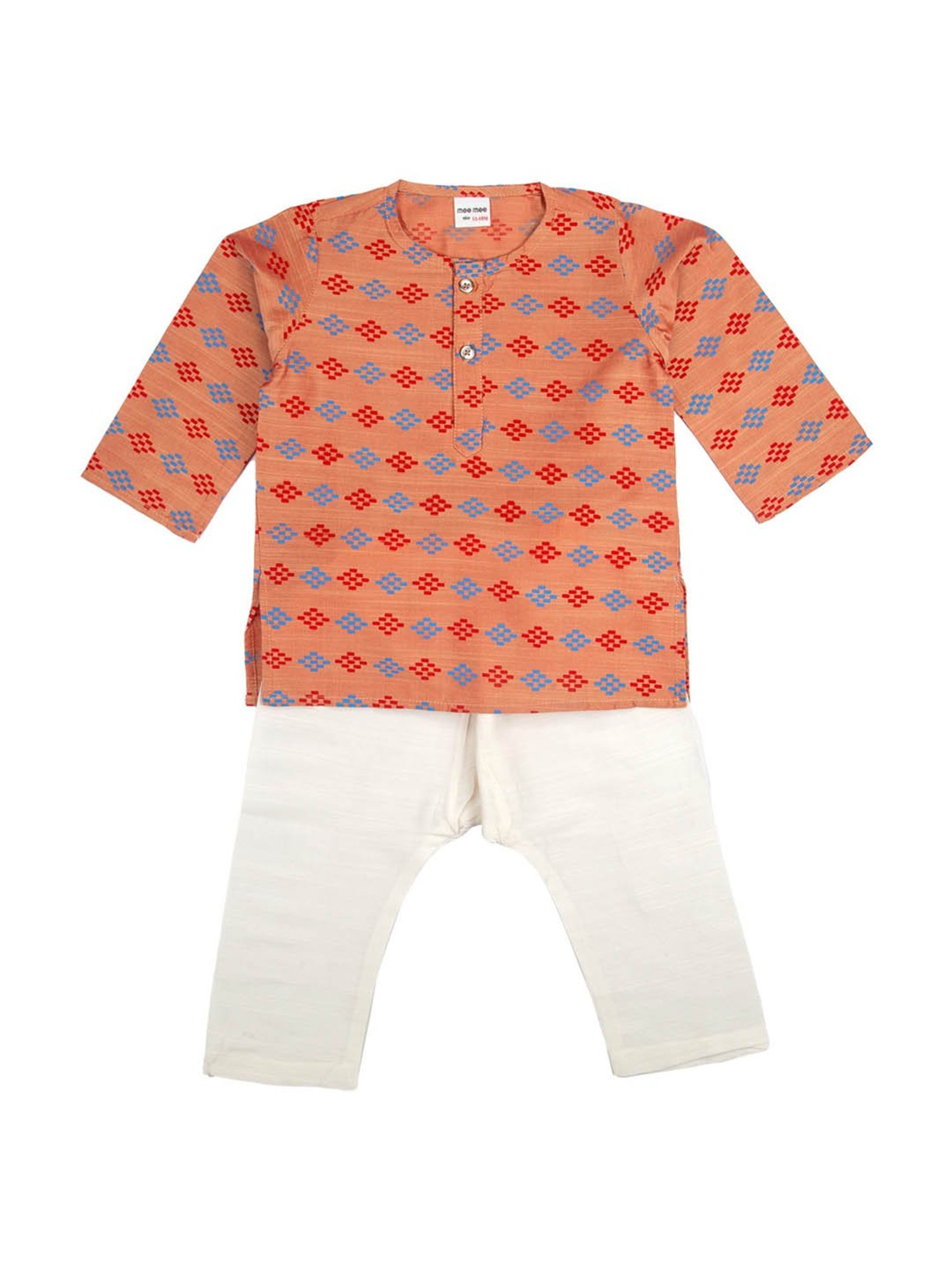 Mee Mee Kids Orange & White Printed Kurta with Pyjamas