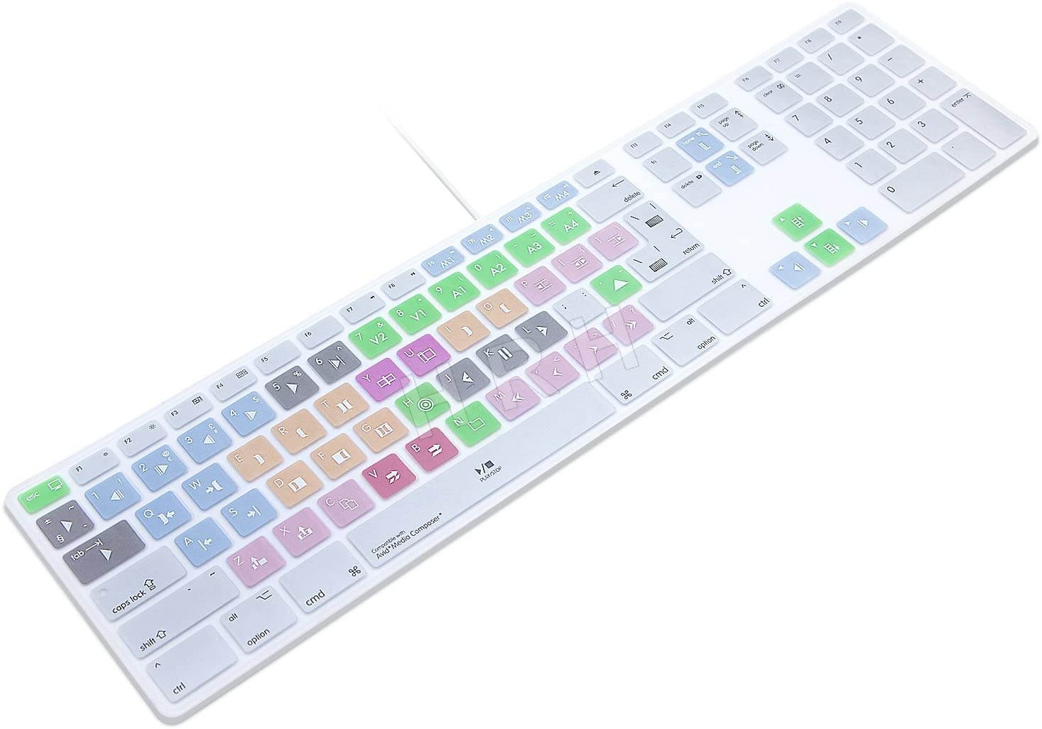 HRH for Apple iMac G6 MB110LL/B MB110LL/A A1243 Keyboard with Numeric Keypad NumberPad Print: Avid Media Composer Functional Shortcuts Hot Keys Design Silicone Keyboard Skin Cover [US/EU Layout]