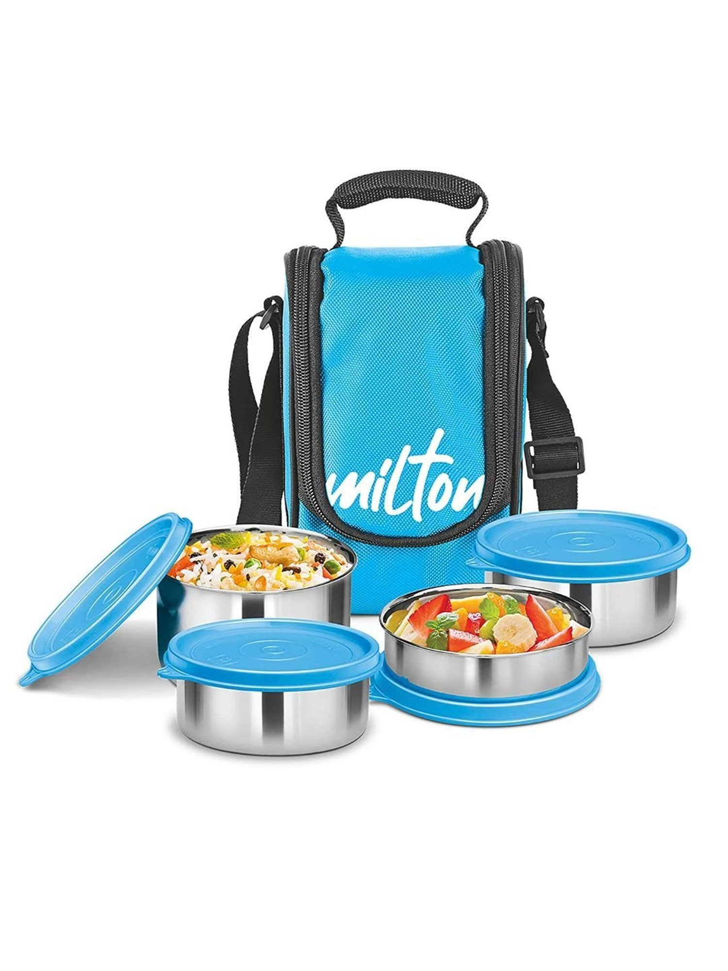 Milton Cyan Blue Stainless Steel Lunch Box With Bag