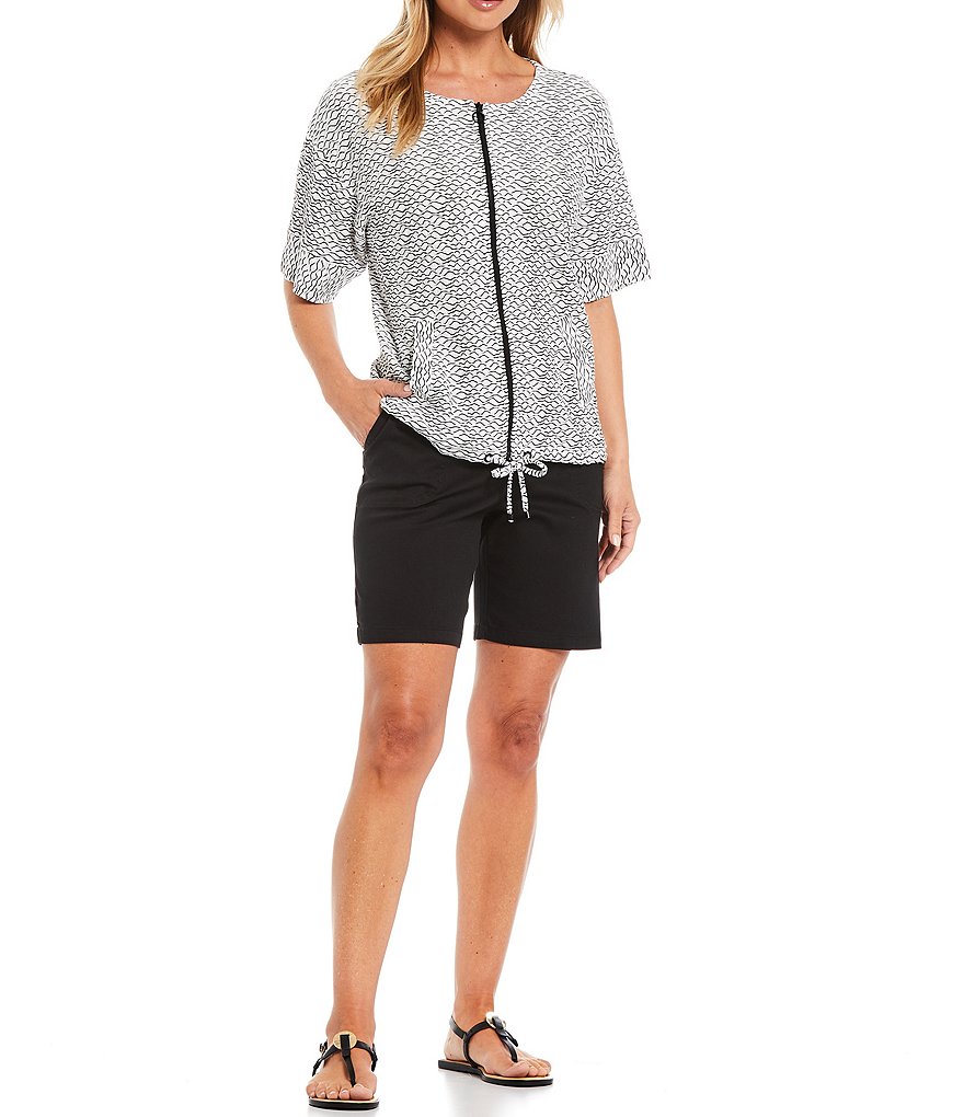 Ali Miles Petite Size Open Mesh Two Button Front 3/4 Sleeve Jacket