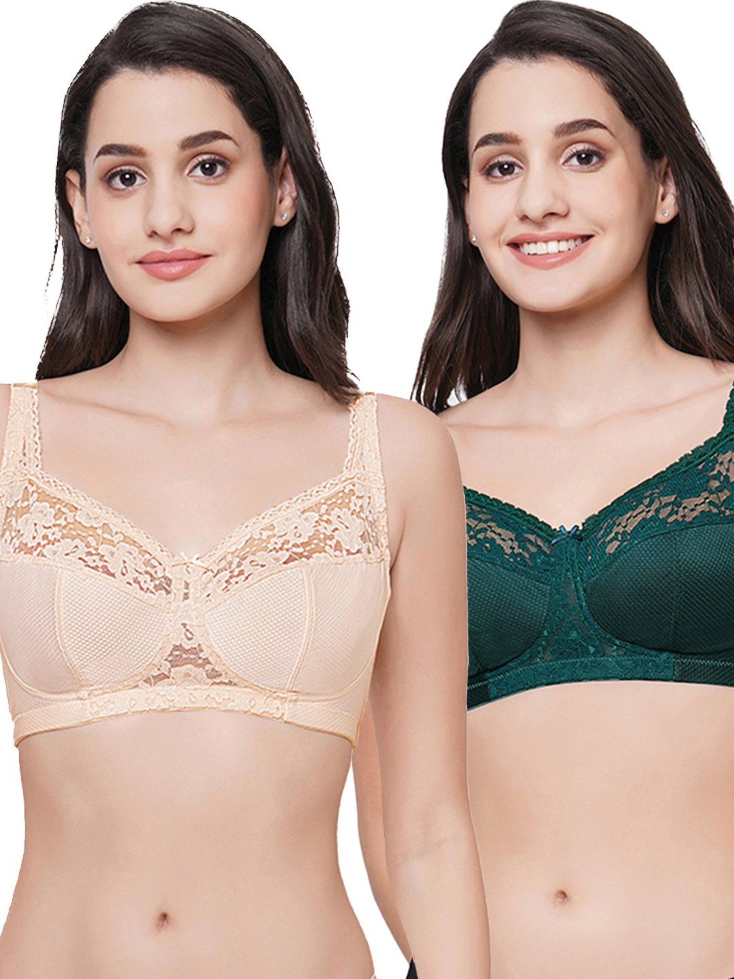 Wacoal Beige & Teal Lace Full Coverage Non-Wired Minimizer Bra - Pack of 2