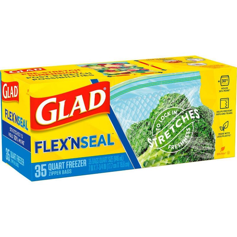 Glad Flex'N Seal + Freezer Storage Plastic Bags - 1 Quart 35ct