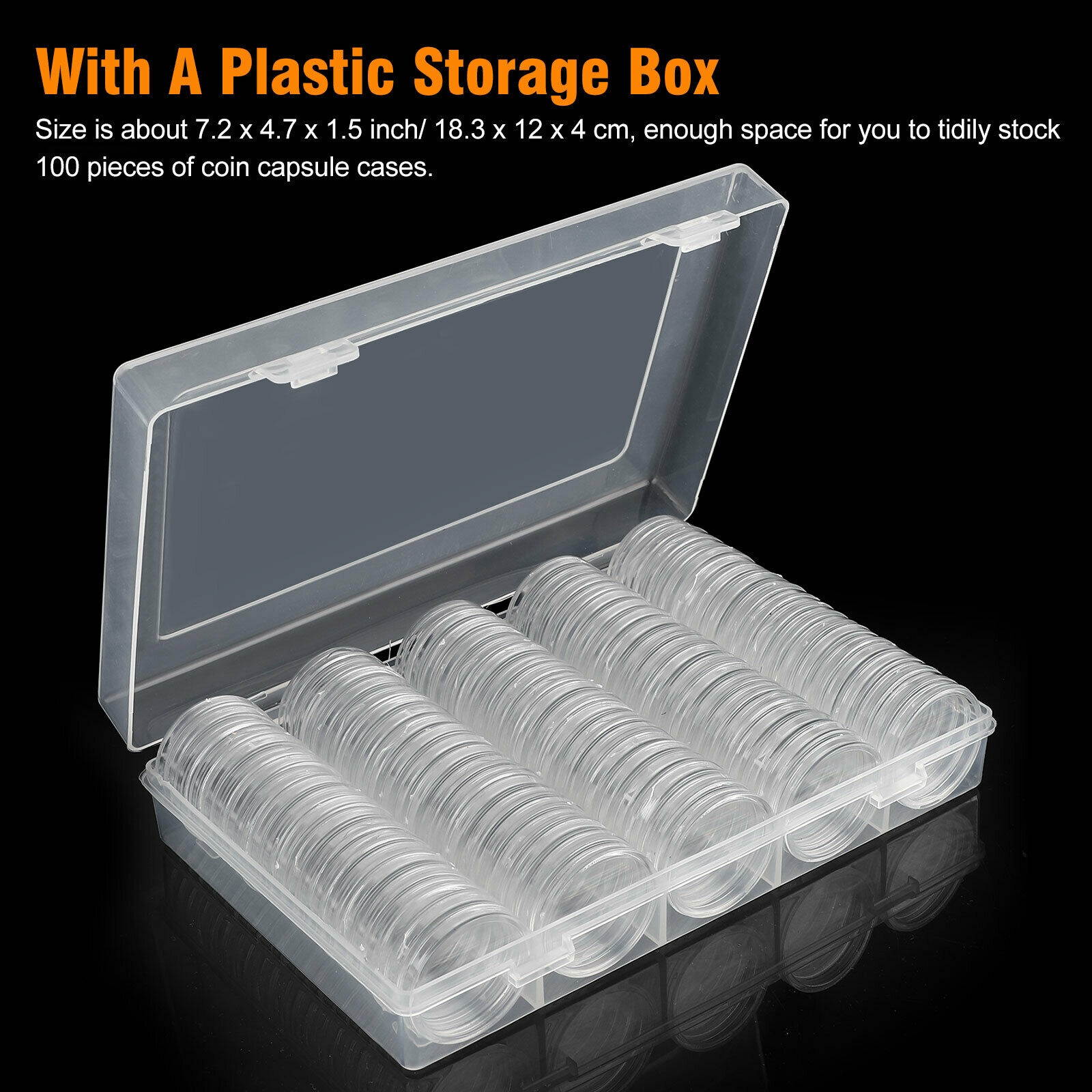 100Pcs 32mm Clear Round Coin Capsule Container Storage Box Holder Case Plastic