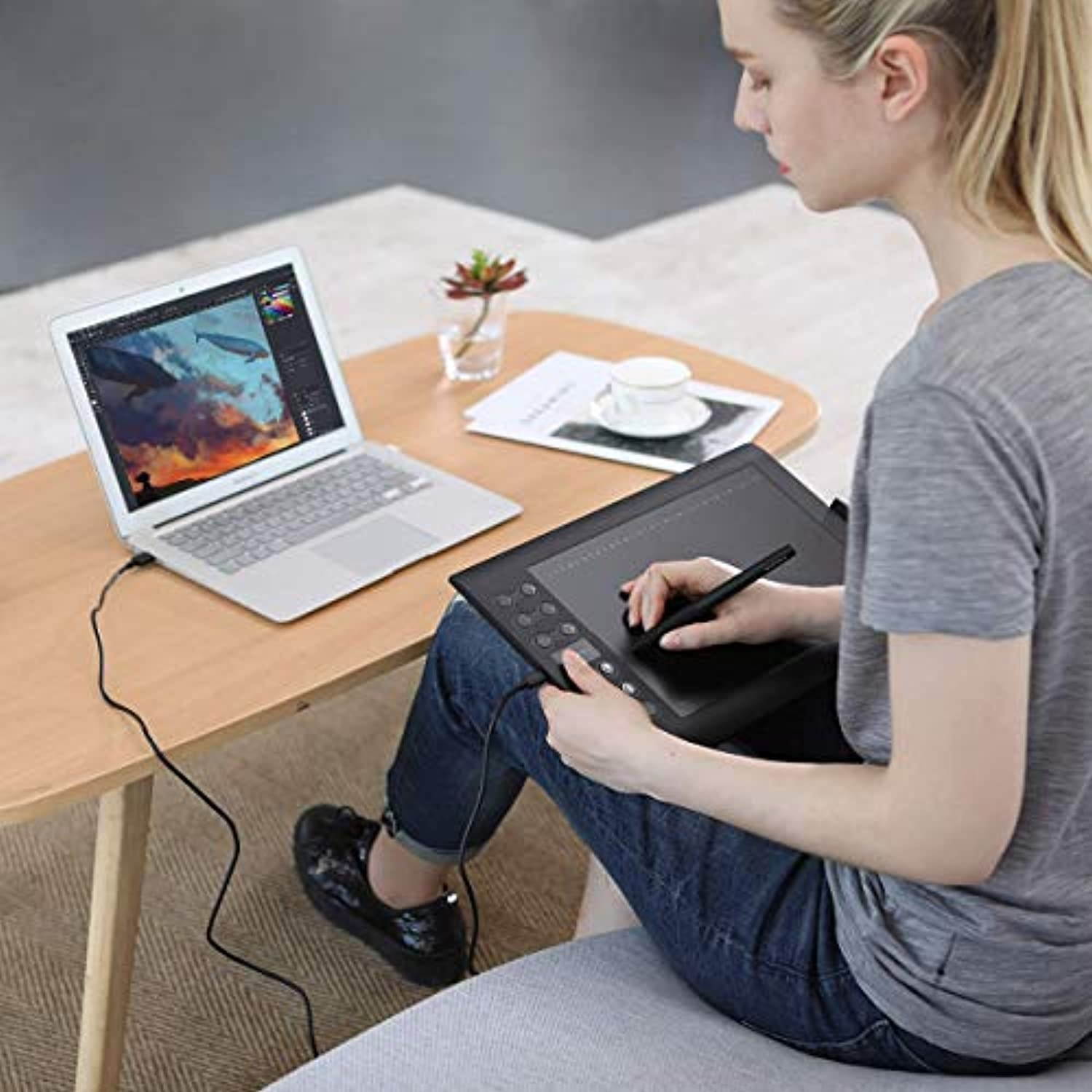 GAOMON M106K Pen Tablet  and  1 Finger Glove- 10 x 6 Inches Painting Digital Graphics Pen Tablet with 12 Express Keys and 16 Softkeys for Digital Art  and  Online Teaching