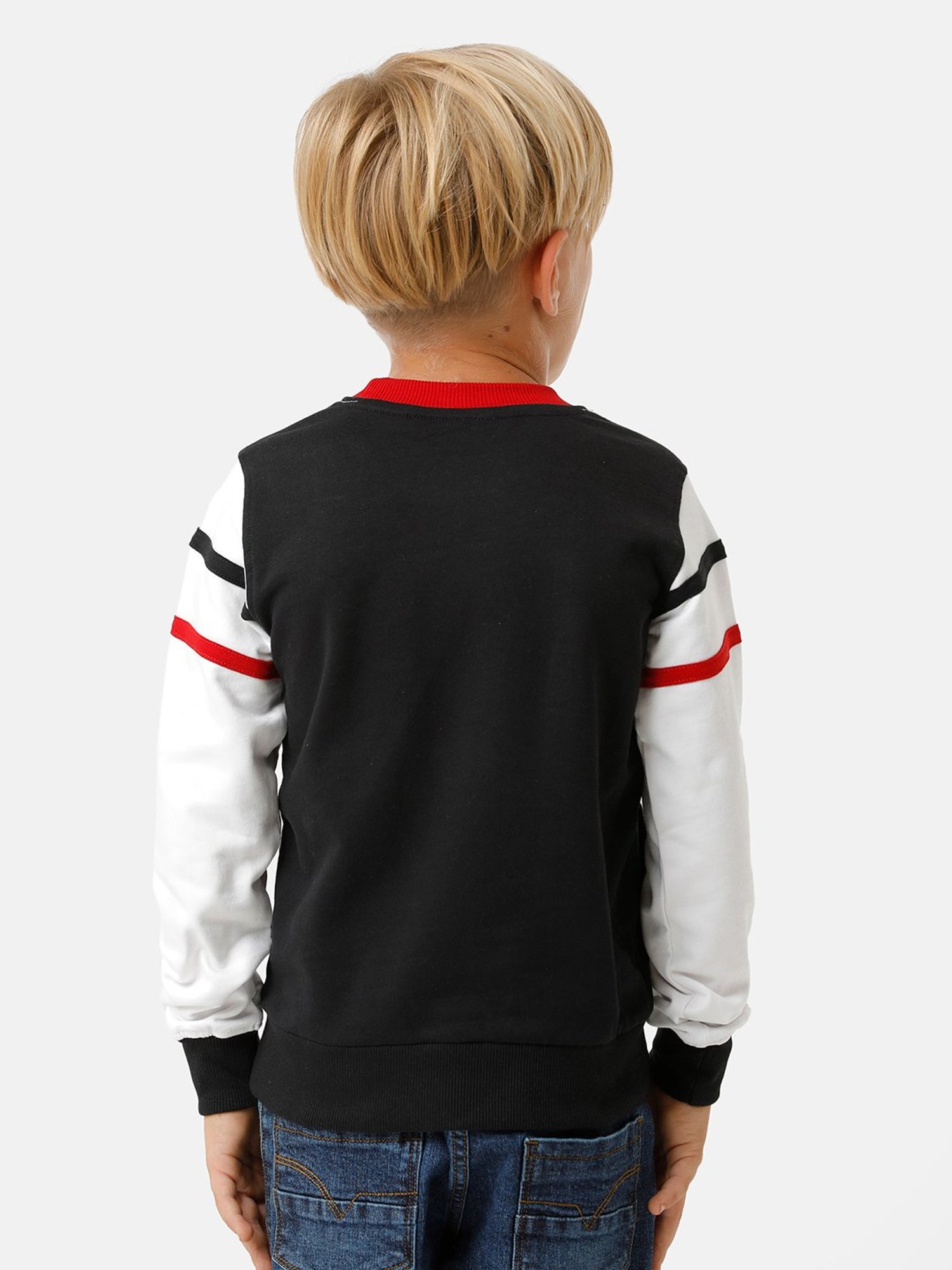 Kate & Oscar Kids Black & White Printed Full Sleeves Sweatshirt