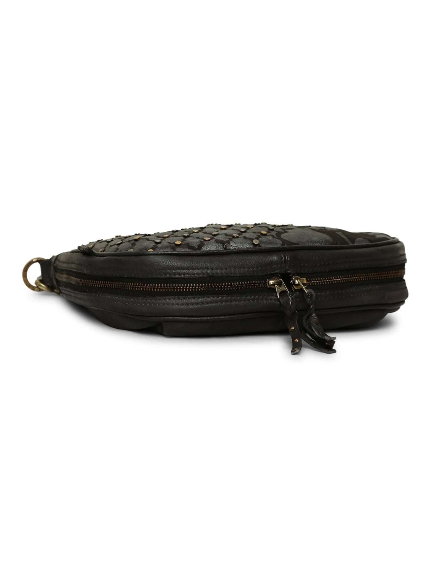 Art N Vintage Luminosa Black Leather Floral Medium Hobo Handbag