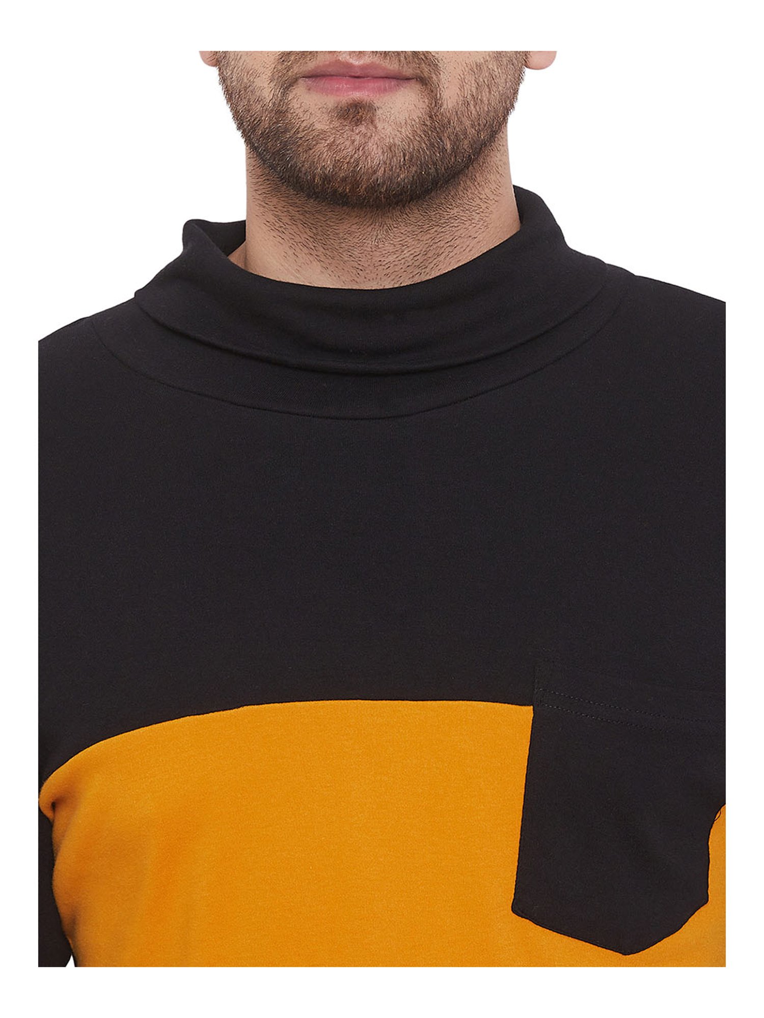 Hypernation Black & Yellow Colour-Block T-Shirt