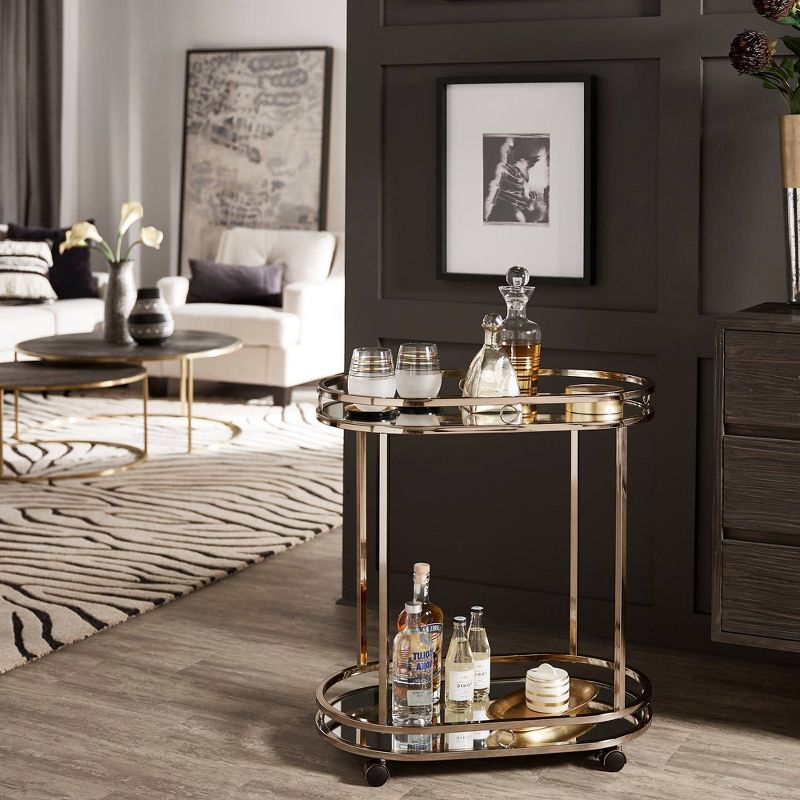 Bartram Oval Bar Cart Champagne Gold - Inspire Q