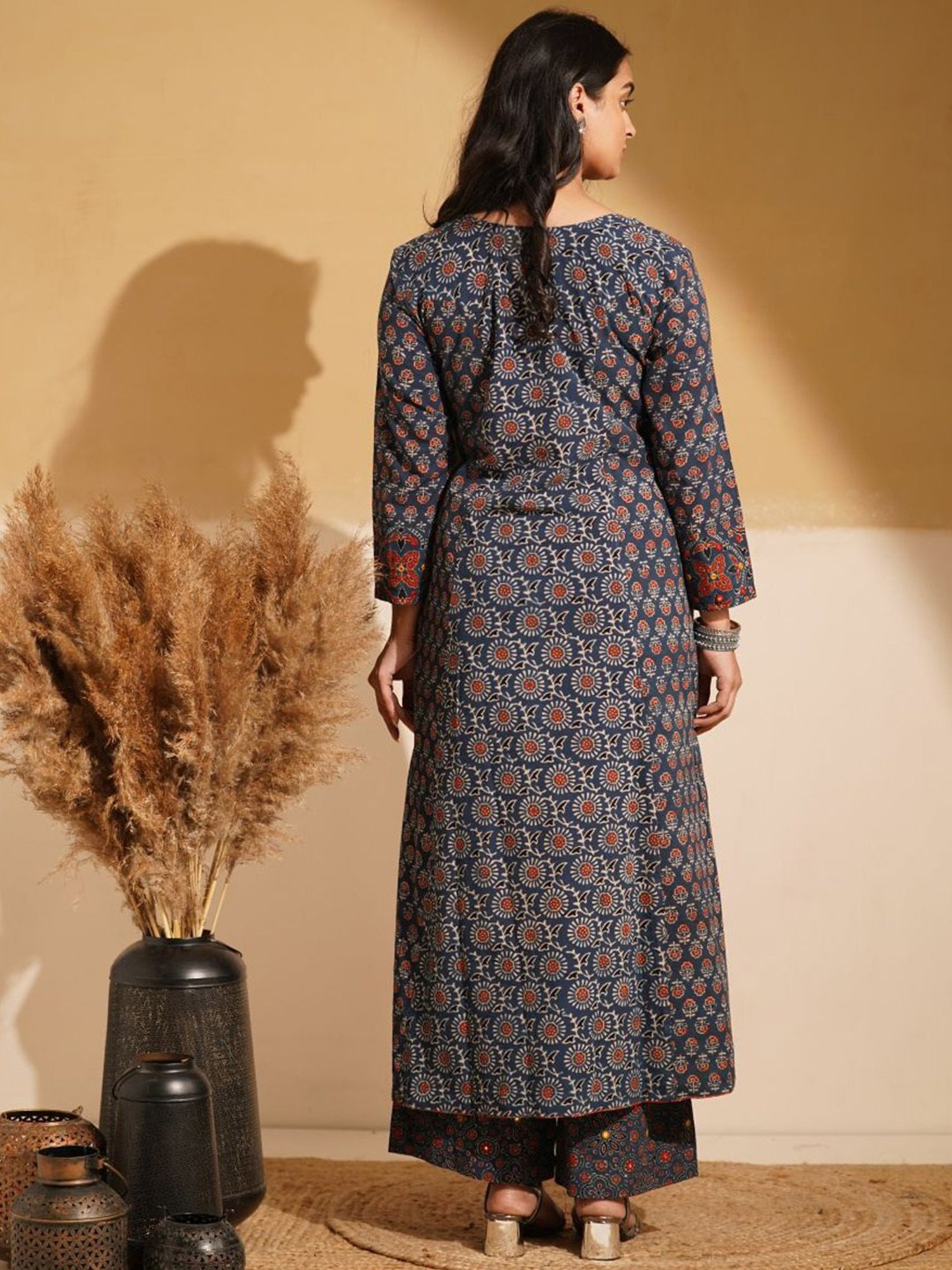 Love Chic Indigo Blue Cotton Ajrakh A-Line Kurta